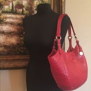 Brahmin Red Melbourne Leather Jackie Hobo